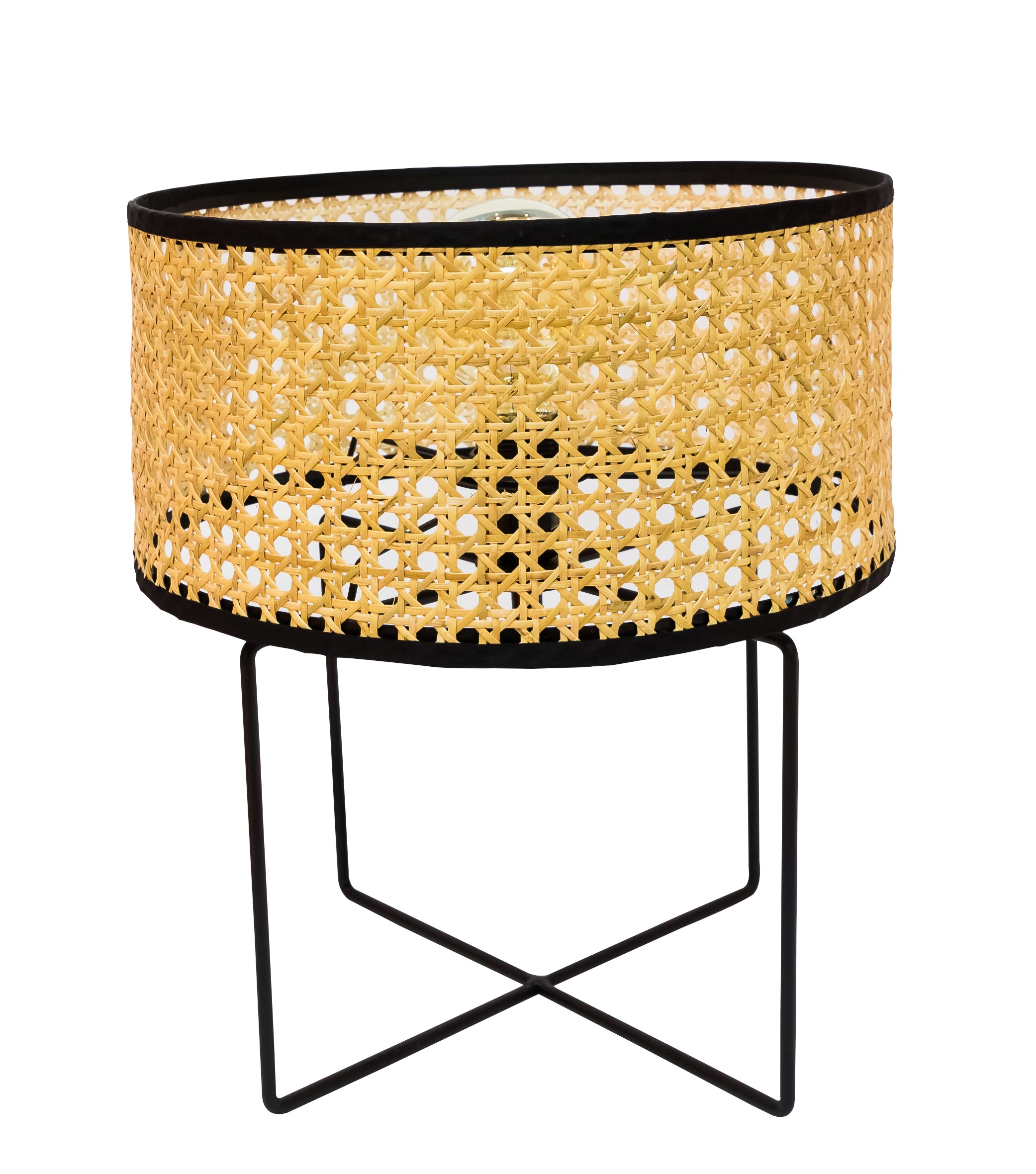 New Chinese Hand Woven Table Lamp Japanese Simple Rattan Woven Craft Lamp Cross Iron Frame Decorative Lamps Item Picture