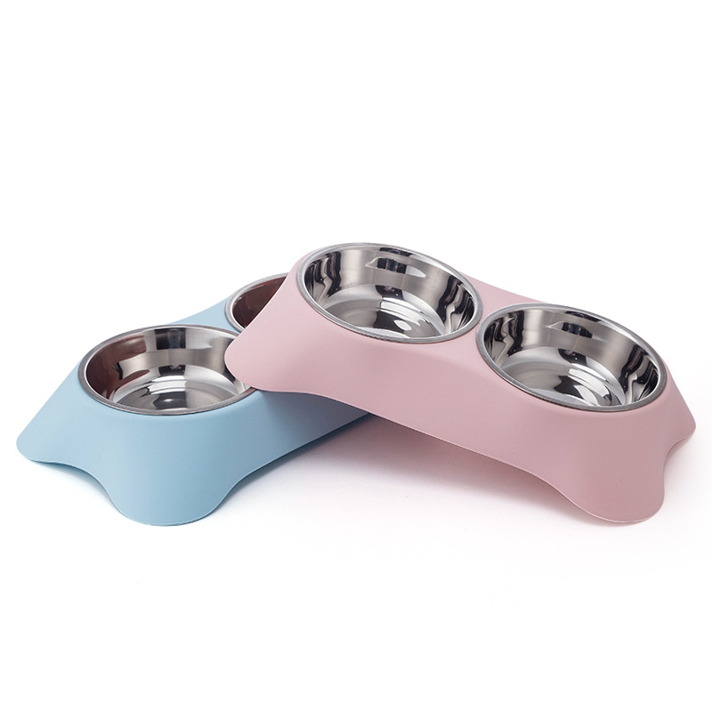 Trapezoidal pet double bowl, anti-slip and anti-knock, dog bowl, cat bowl, stainless steel, detachable and washable, water bowl and food bowl, dual-purpose pet food set Item Picture
