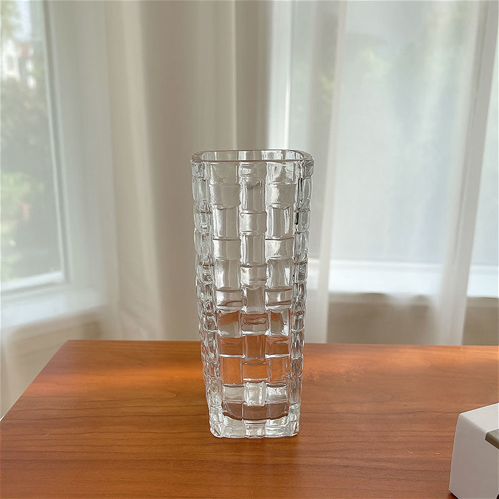  多款花型可选 方形浮雕 水晶玻璃花瓶鲜花干花客厅桌面水养玻璃摆件装饰花瓶