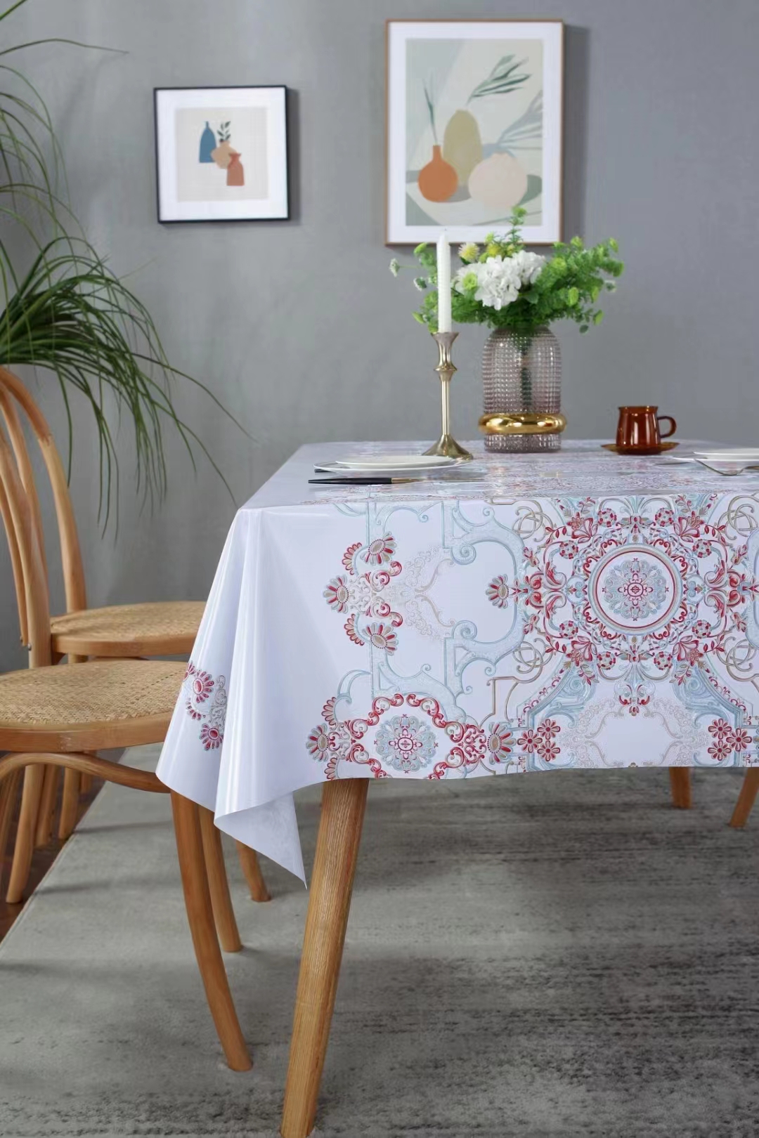 PVC printed embossed pearlescent glitter tablecloth, European-style, elegant and fashionable home and hotel decoration, waterproof and no-wash tablecloth pic 12