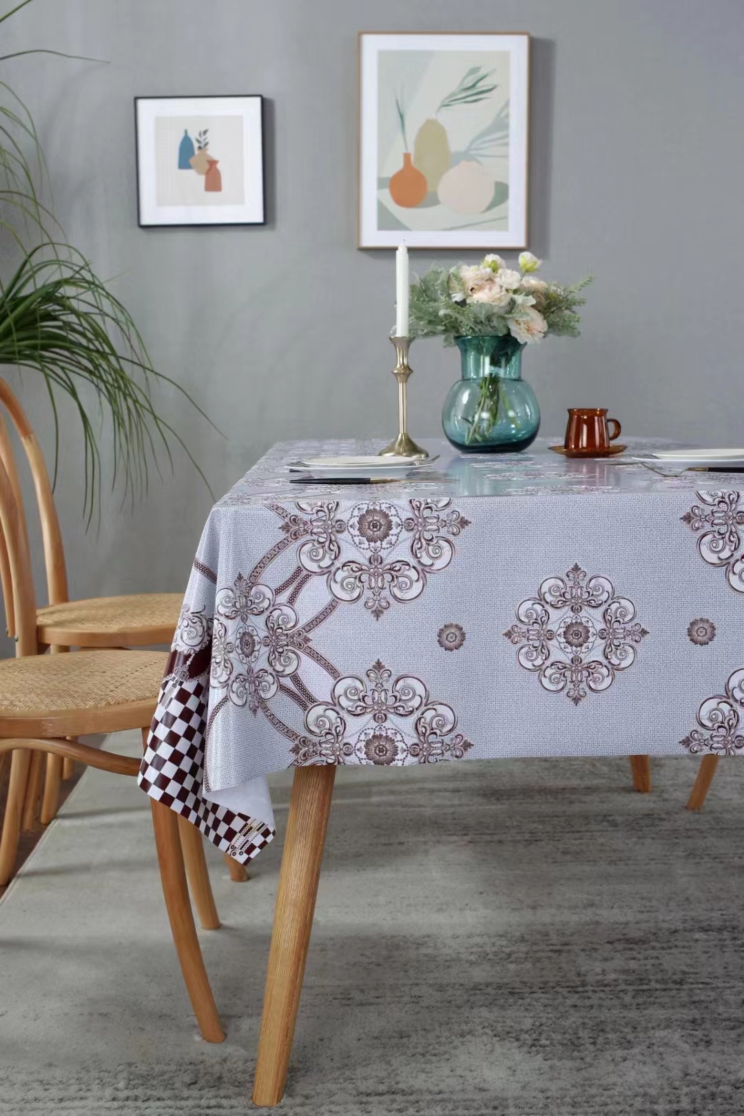 PVC printed embossed pearlescent flash tablecloth European atmosphere fashion home hotel decoration waterproof no-wash table cloth details Picture