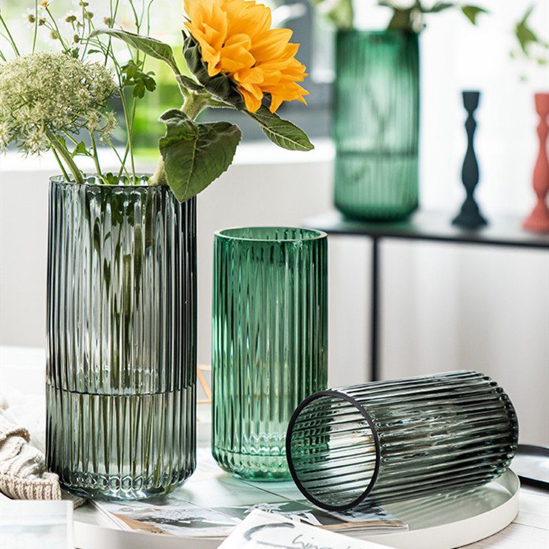 Straight cylinder vase Roman column vertical pattern glass vase Simple home decoration vase decoration dry flower water nourishing vase
