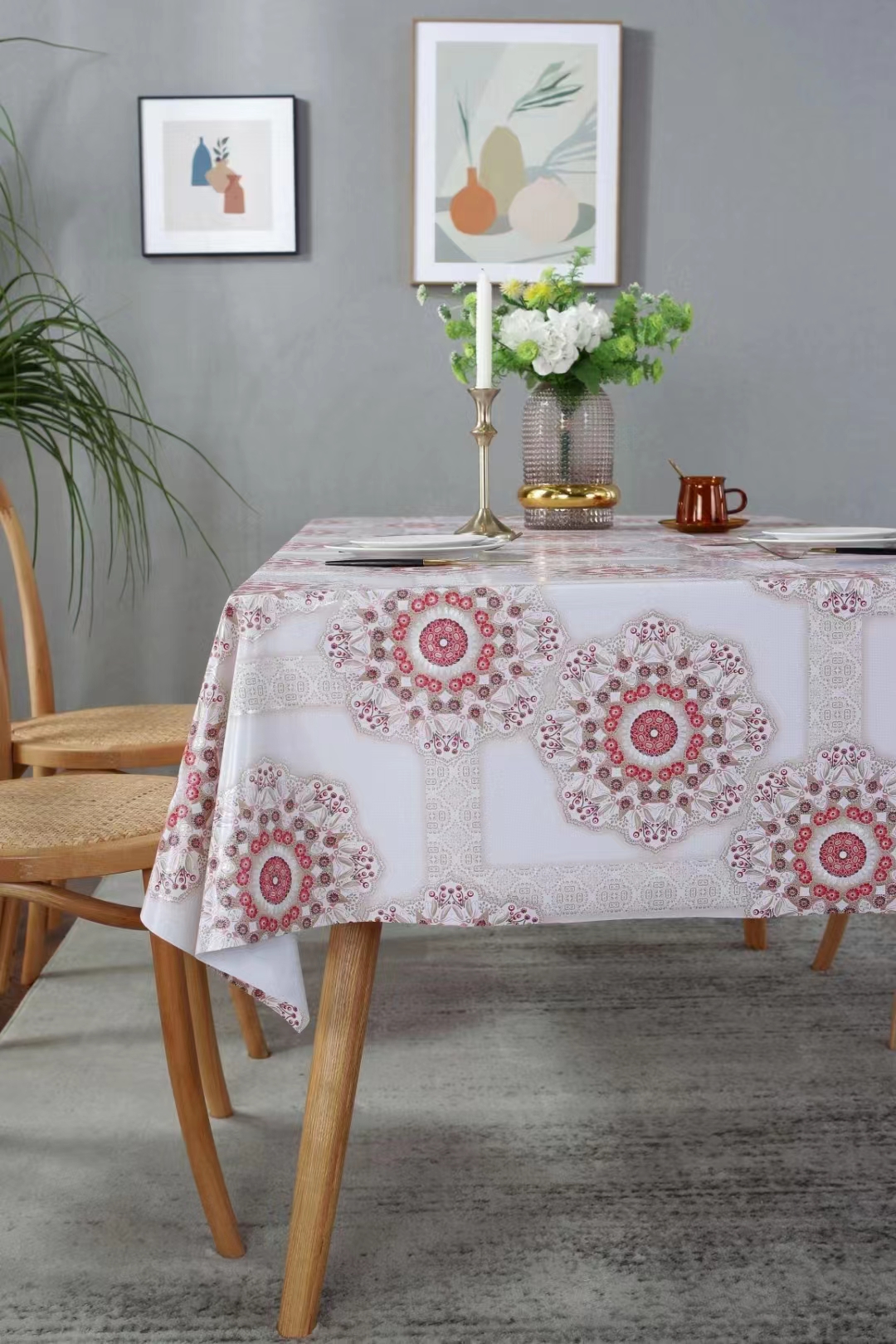 PVC printed embossed pearlescent glitter tablecloth, European-style, elegant and fashionable home and hotel decoration, waterproof and no-wash tablecloth pic 2
