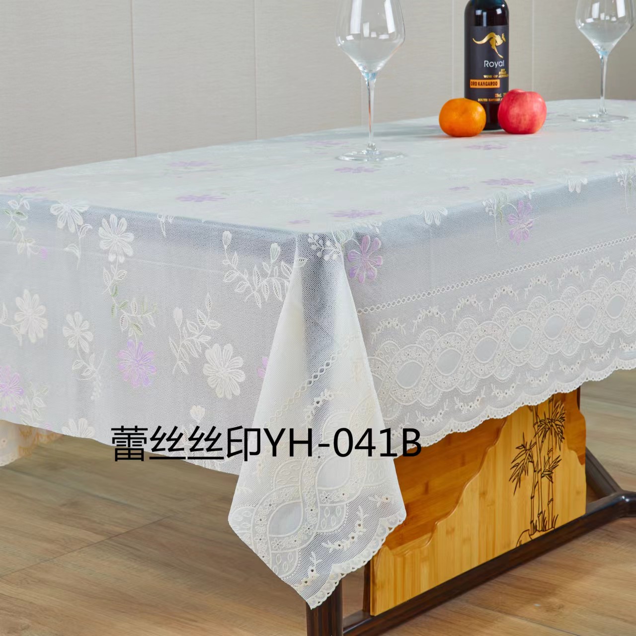 PVC印花白底米底蕾丝台布 欧式经典家居桌布 酒店装饰防水免洗餐桌布详情8