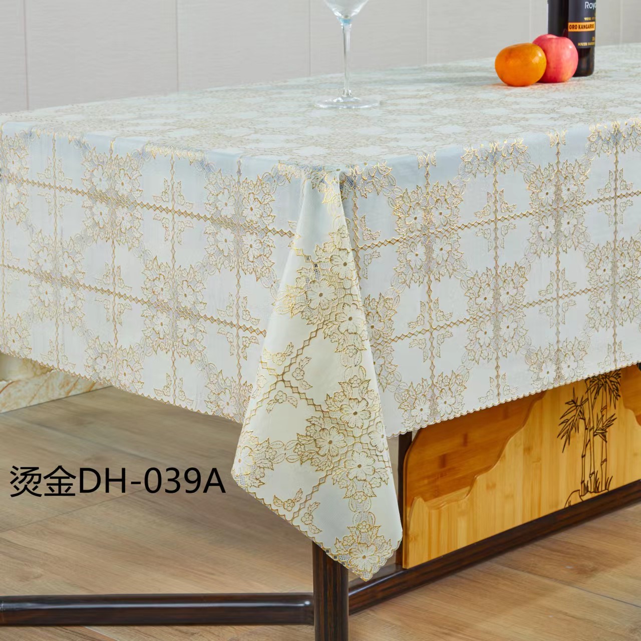PVC gold stamping silver lace tablecloth European classic fashion flower home tablecloth hotel decoration waterproof no-wash table cloth details Picture