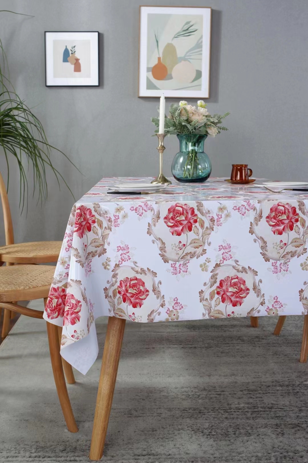 PVC printed embossed pearlescent flash tablecloth European atmosphere fashion home hotel decoration waterproof no-wash table cloth full figure