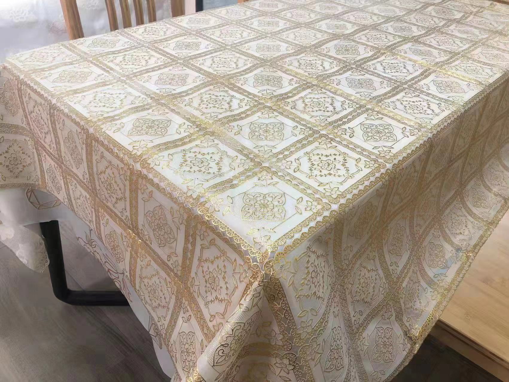 PVC gold stamping silver lace tablecloth European classic fashion flower home tablecloth hotel decoration waterproof no-wash table cloth Item Picture