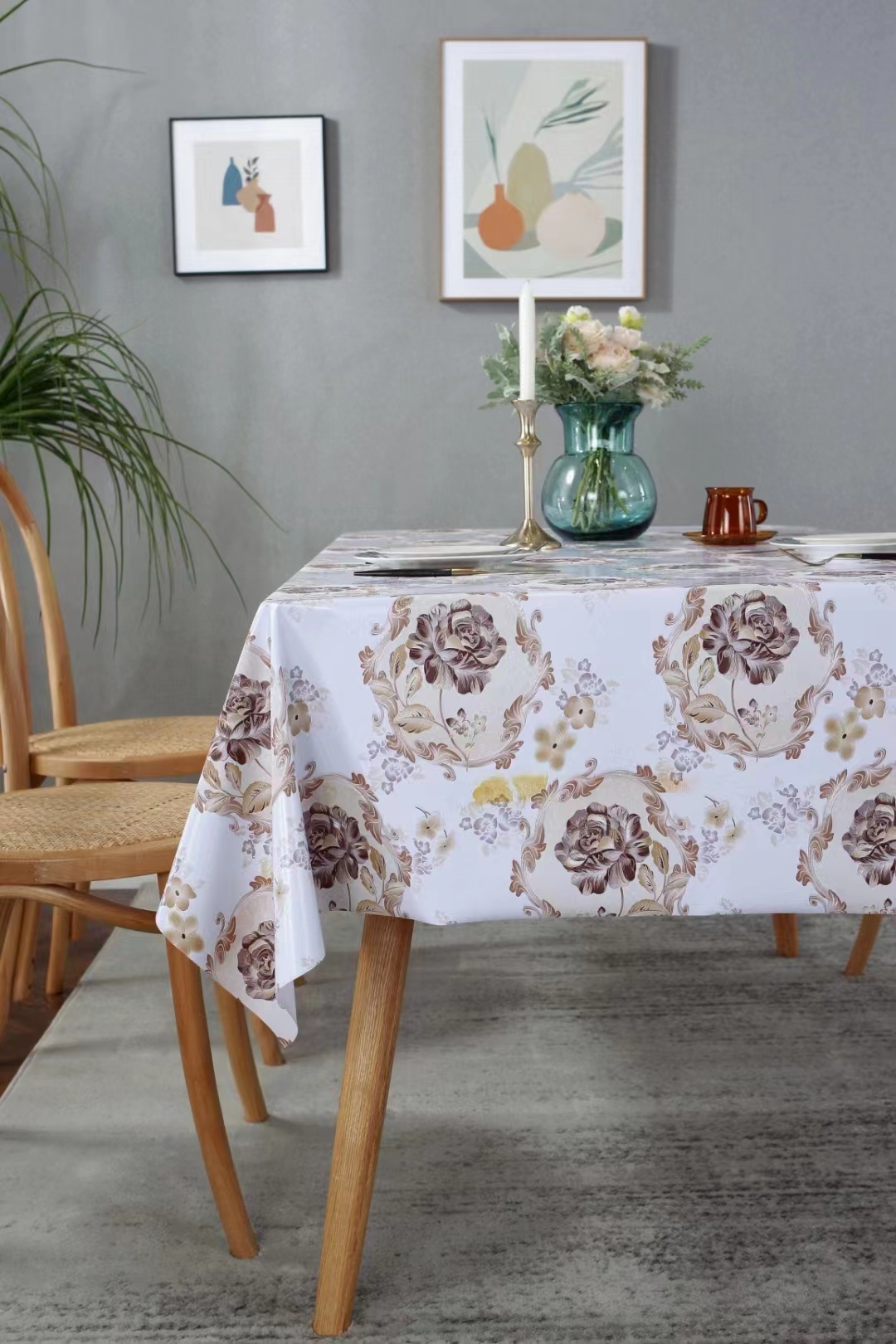 PVC printed embossed pearlescent flash tablecloth European atmosphere fashion home hotel decoration waterproof no-wash table cloth Item Picture