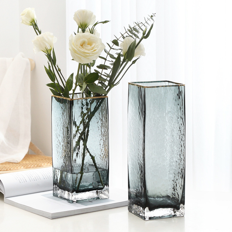 American light luxury streamer crystal glass vase Living room model room hotel flower arrangement decorative utensils handicrafts decorative vase