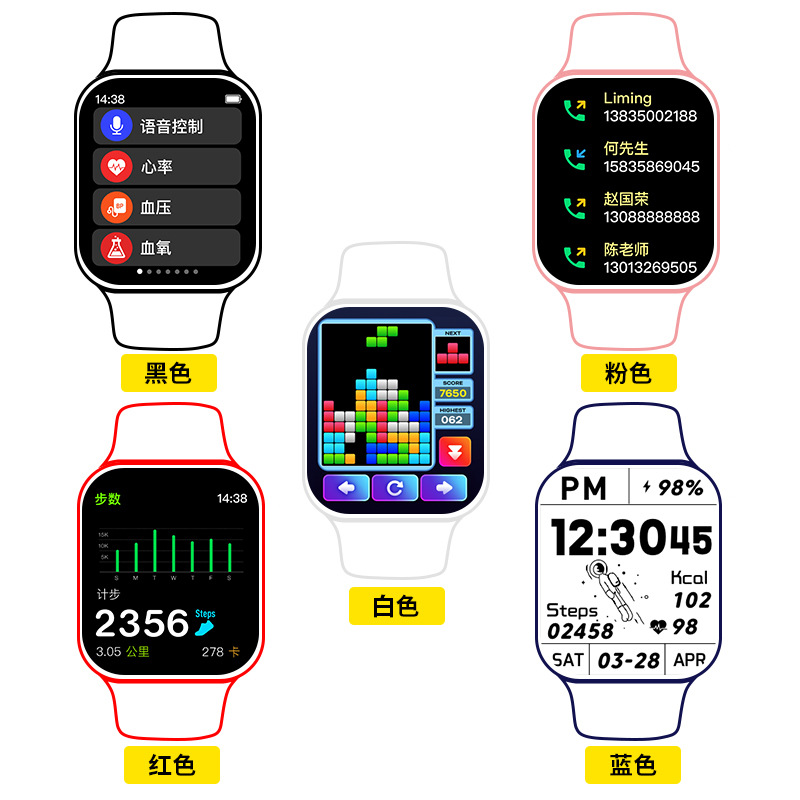 HW22智能手表1.7寸大屏蓝牙拨打电话信息智能分屏多UI界面体温详情6