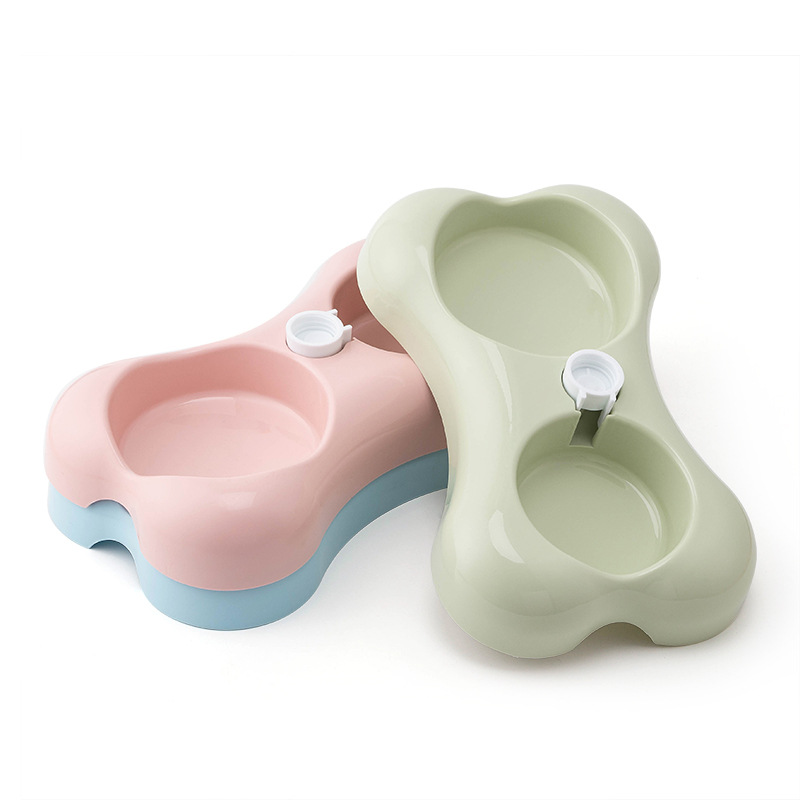 New Pet Double Bowl Dog Bowl Cat Bowl Plastic Drinking Bowl Dog Food Bowl Pet Double Bowl