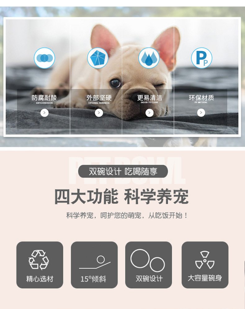 新款15°倾斜宠物碗护颈不锈钢狗碗猫碗饭盆饮水碗可拆卸清洗宠物食具详情2