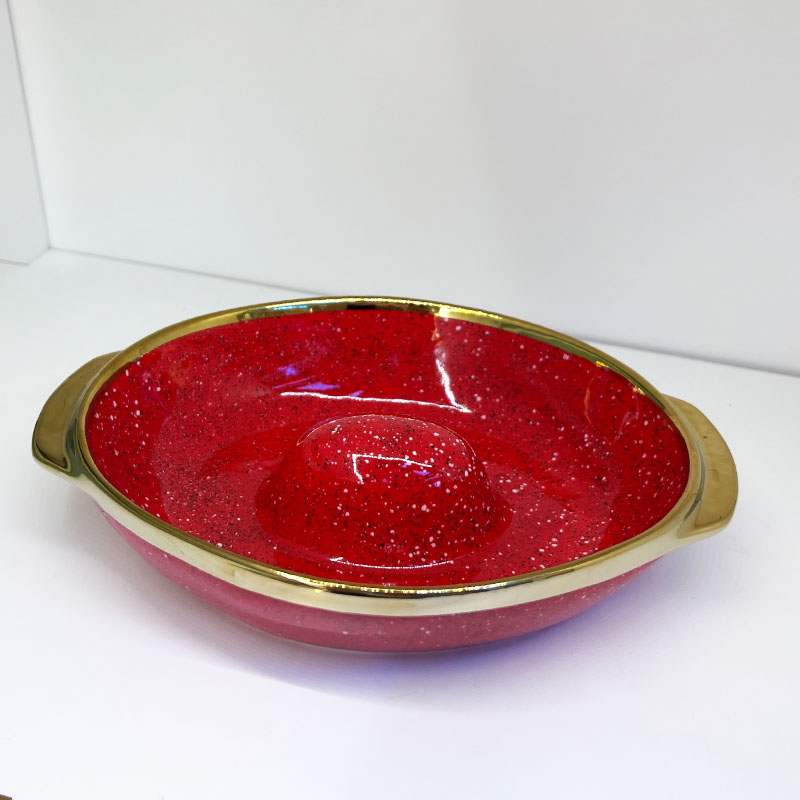 High-end household gold-edge creative ceramic tableware, fruit plate, oval concave-convex deep plate, colored glaze, simple salad bowl, pastry bowl details Picture