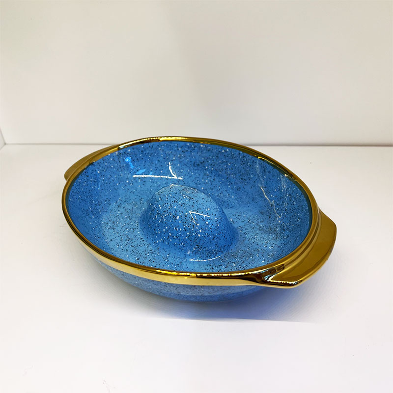 High-end household gold-edge creative ceramic tableware, fruit plate, oval concave-convex deep plate, colored glaze, simple salad bowl, pastry bowl Specification image