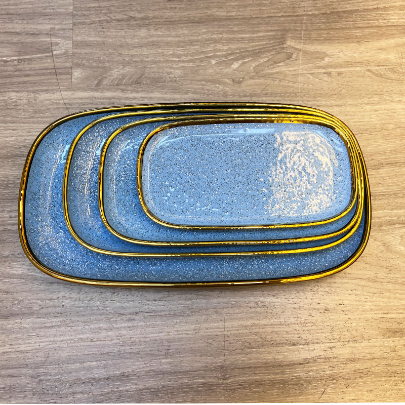 New colored glazed European-style rectangular long strip plate porcelain, extra-large restaurant household ceramic grilled fish plate set Specification image