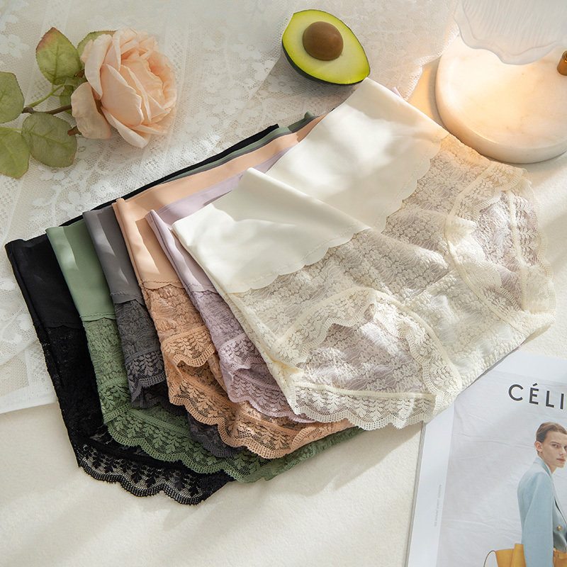 High-waisted, curving inner pants for women, a new 2021 bestseller. Lace, girlish style, antibacterial, summer, thin and breathable shorts details Picture