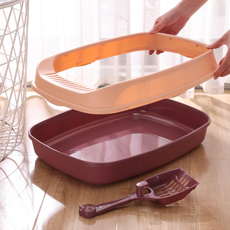 The new cat litter box made of pp material has a large capacity and is splash-proof. It is a universal pet cat product for big cats, fat cats and young cats Specification image