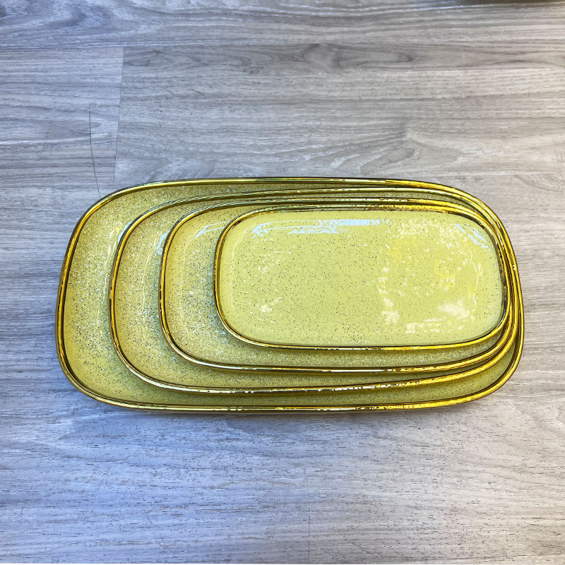 New colored glazed European-style rectangular long strip plate porcelain, extra-large restaurant household ceramic grilled fish plate set details Picture