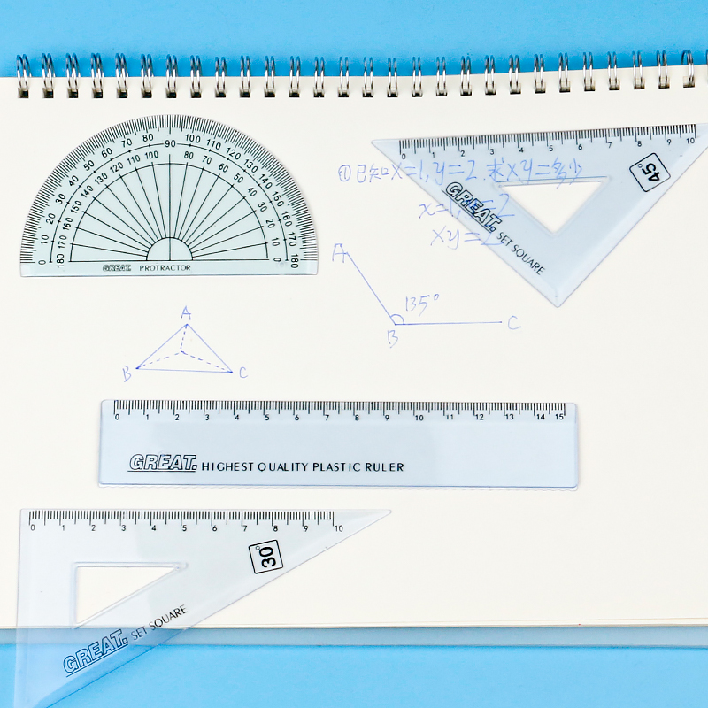 Four-piece ruler set, drawing circular geometric figures, measuring ruler, design set square, drawing set ruler Application Scenario