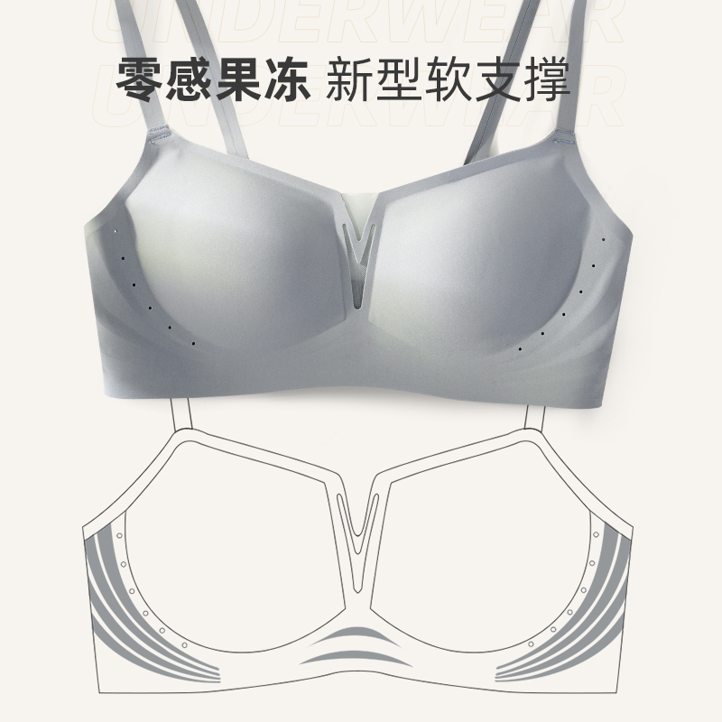 Jelly strip underwear for women, ultra-thin, no steel ring, large bust, small appearance, thin cup, breast reduction, no trace bra details Picture