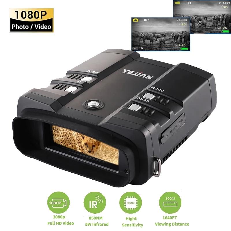 New HD Night Vision Binoculars 3.6-10.8X 1640 Range Infrared Night Camera & Camcorder Goggles for Hunting Surveillance