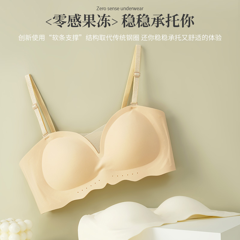 Jelly strip lingerie for female students, Japanese-style strapless bra without steel rings, large breasts that look smaller, new summer bra details Picture