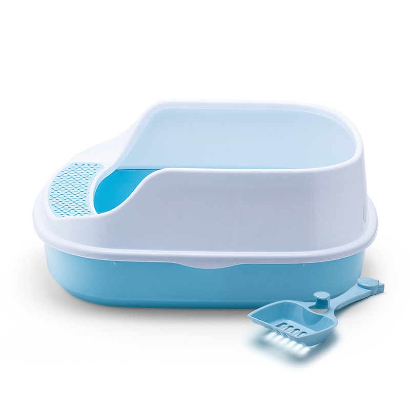 The new pet cat litter box is made of pp material with high edge splashes. It is a universal cat product for both big and small cats details Picture