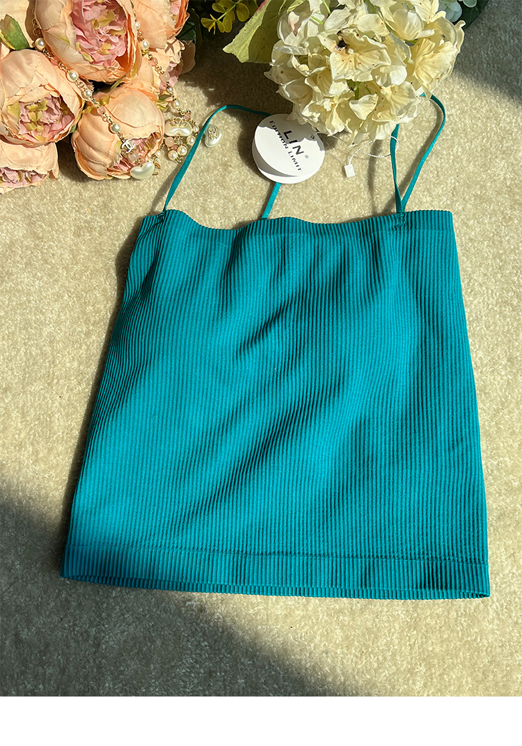 LINCHAOZHANG Backless single-piece halter top Spring solid color short style pic 8