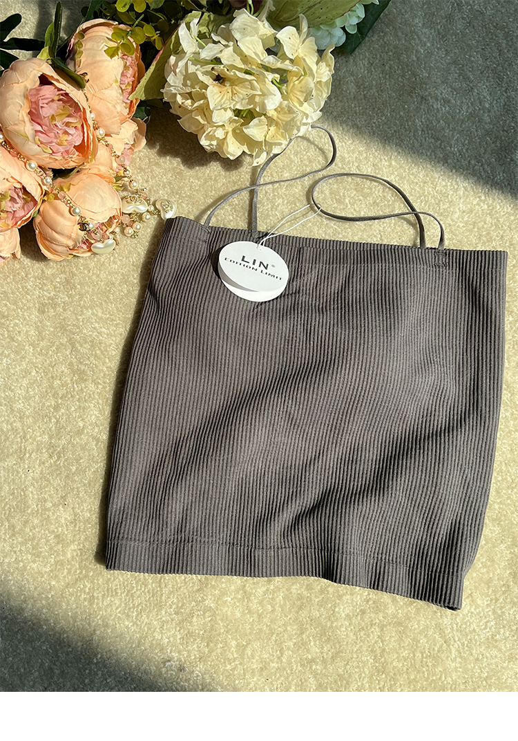 LINCHAOZHANG Backless single-piece halter top Spring solid color short style pic 14