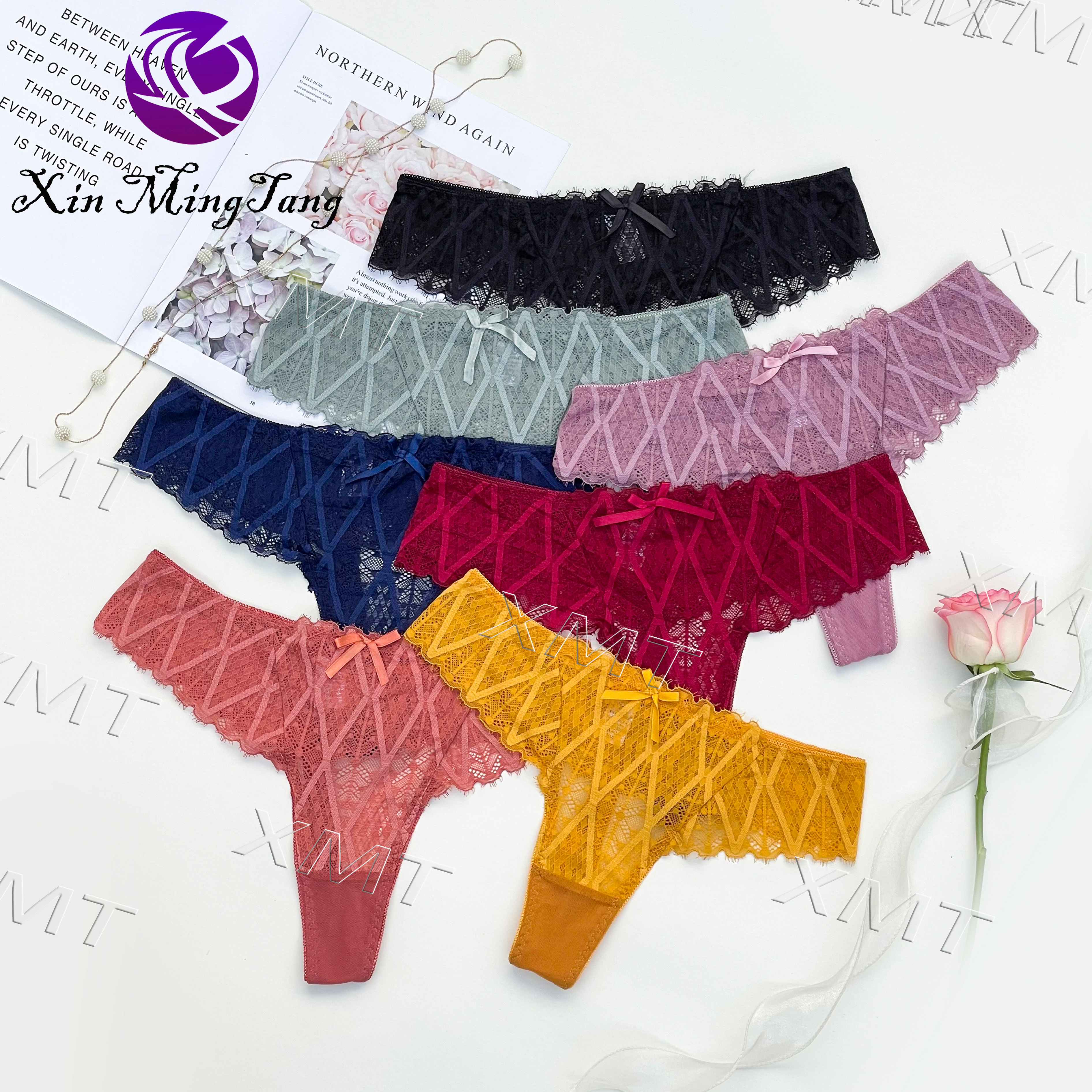 性感蕾丝花边带小蝴蝶结大码女士丁字裤情趣内裤