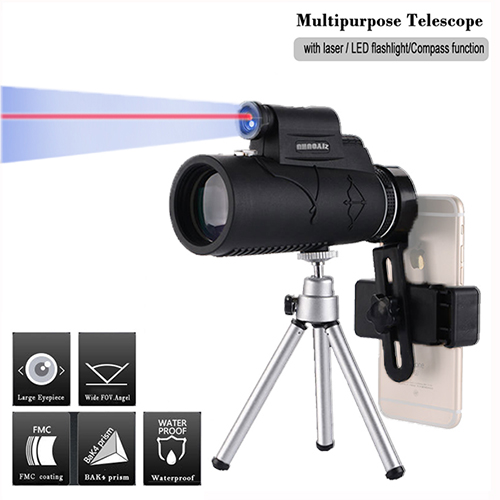 Multipurpose Monocular BAK4 Prism HD 12X50 Zoom Waterproof Optical Telescope Outdoor Camping Flashlight Monocular/Binoculars