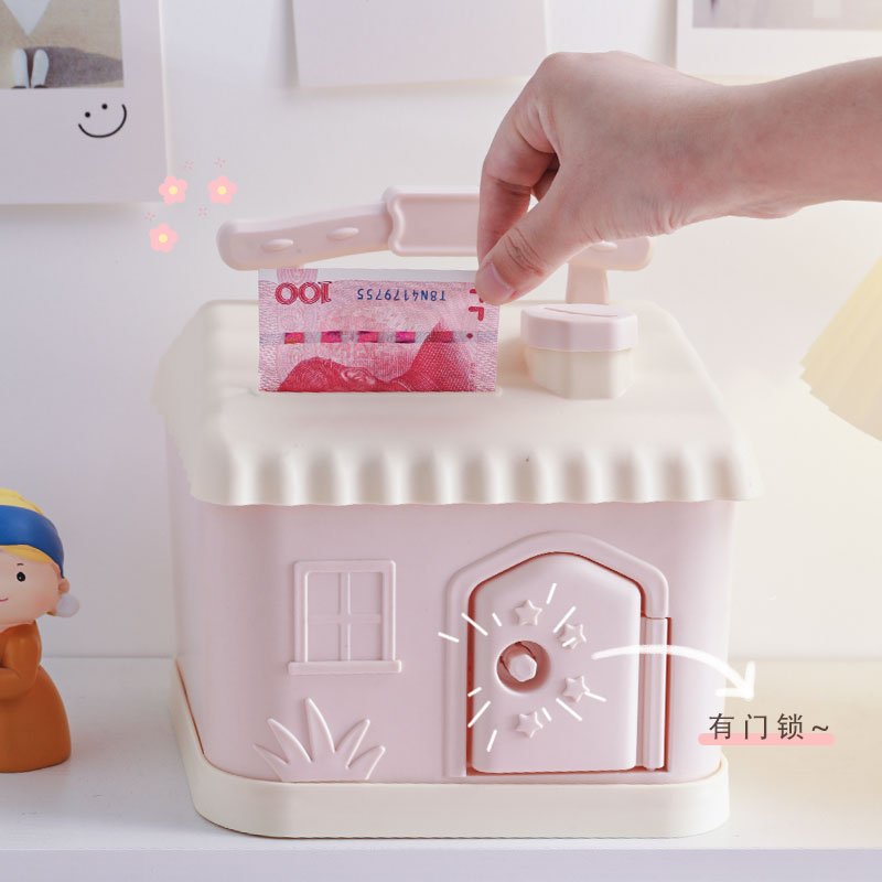 Cute cartoon children's birthday gift piggy bank for girls, fun kindergarten plastic storage box gift piggy bank Specification drawing