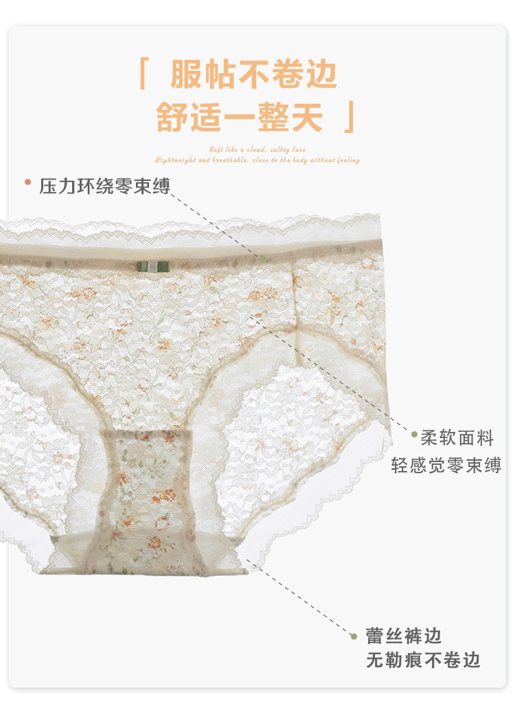 蕾丝内裤女性感夏季薄款无痕纯欲中腰胖mm大码少女风低腰短裤详情7