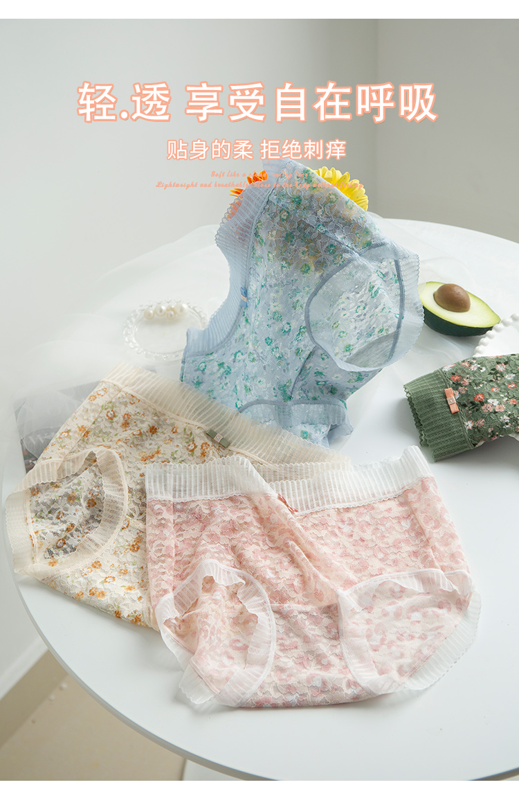 蕾丝内裤女性感夏季薄款无痕纯欲中腰胖mm大码少女风低腰短裤详情8