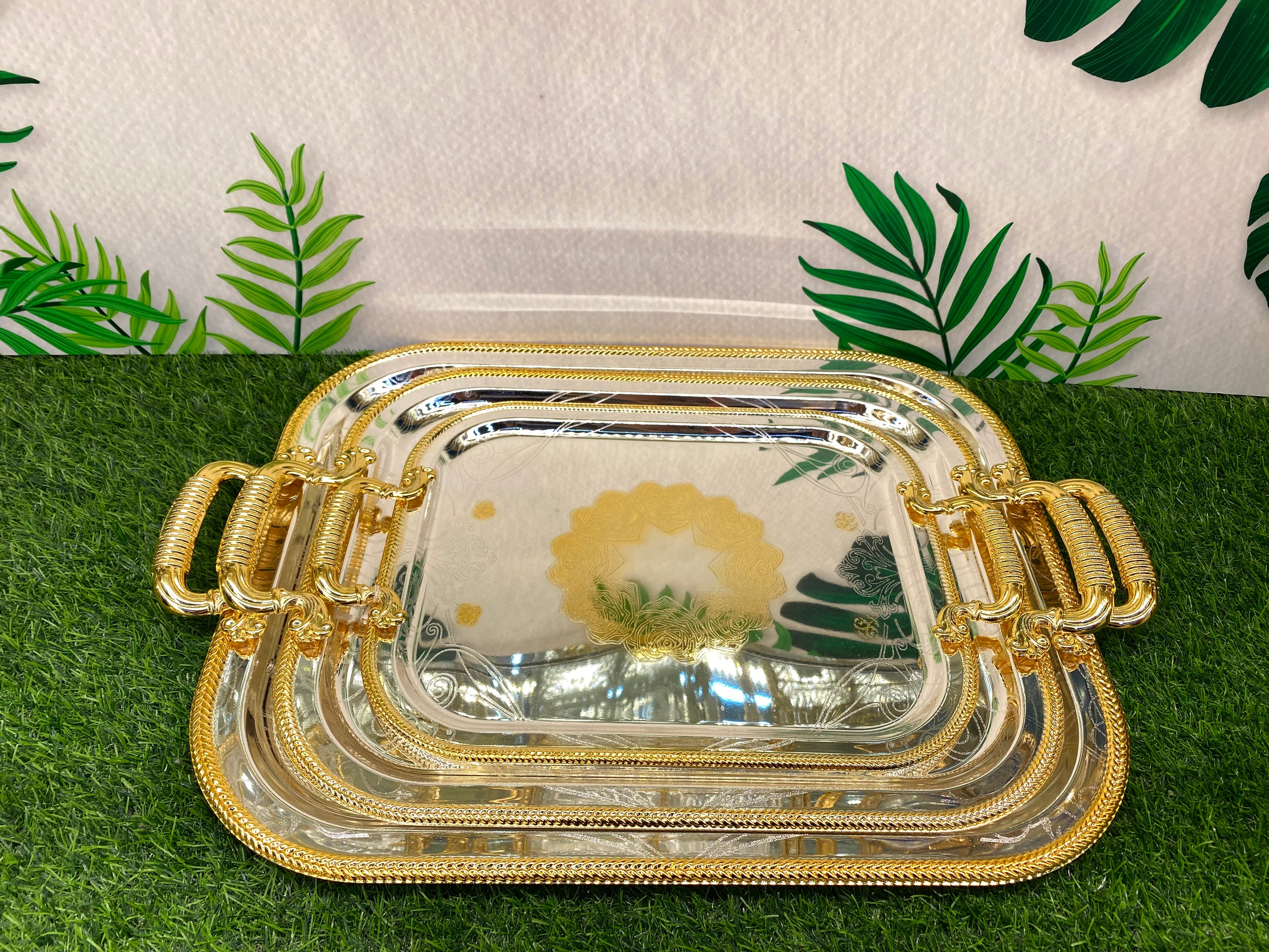 Rectangular tray with alloy handle rose thumbnail
