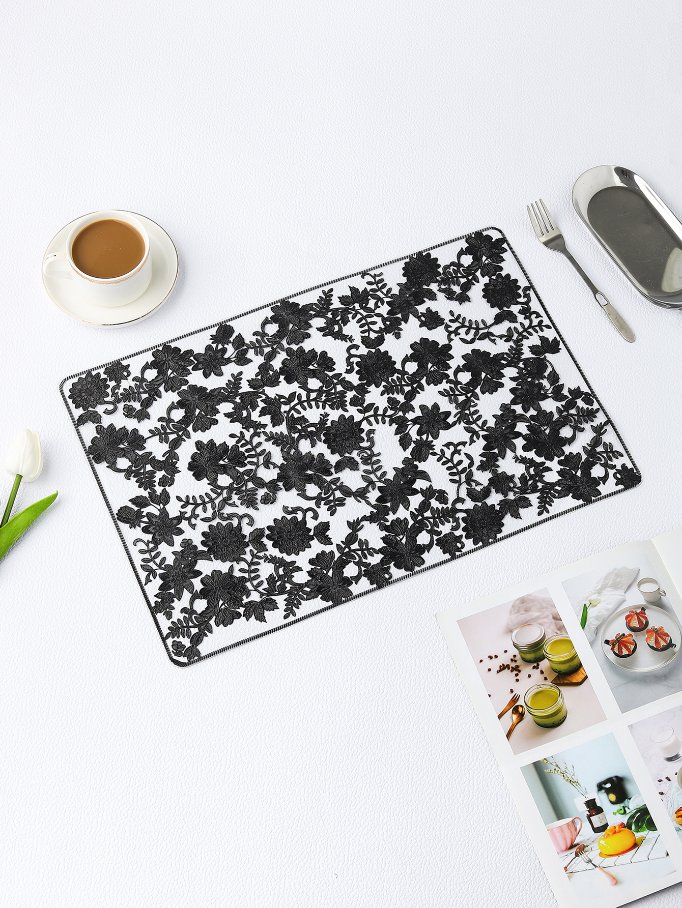 Luxury luxury tea table tablecloth waterproof, oil proof, wash-free and ironing PVC table mat, placemat, black placemat thumbnail