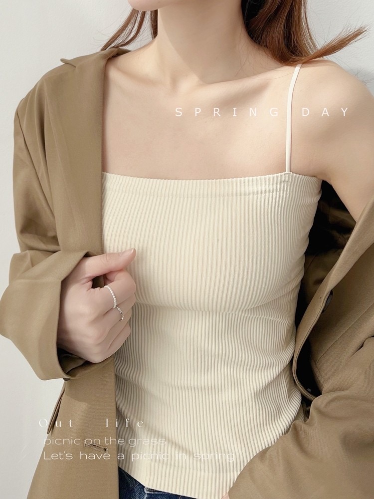 Snow L collarbone essence, chest pad, one-piece striped halter top, women's inner layer, knitted outer layer, no bra base layer pic 15