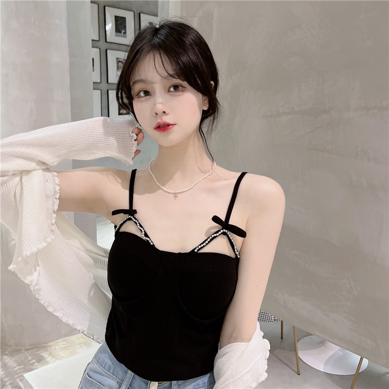 Hot girl pure desire bow halter top, women's design sense, niche beautiful back bra, one-piece vest, worn outside and inside, summer Application Scenario