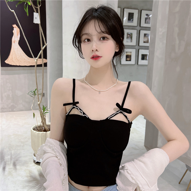 Hot girl pure desire bow halter top, women's design sense, niche beautiful back bra, one-piece vest, worn outside and inside, summer details Picture