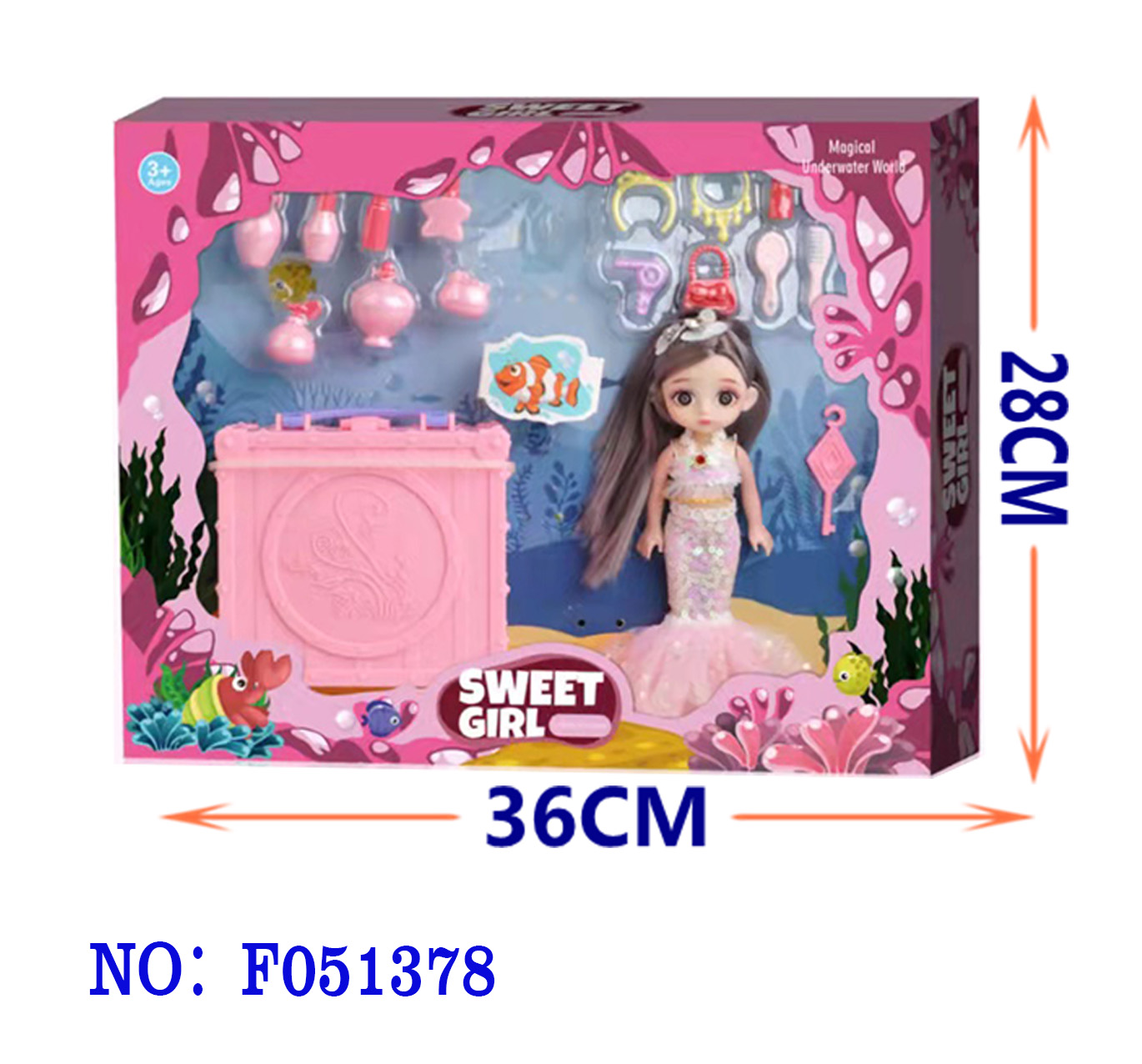 外贸批发芭比娃娃公主美人鱼梳妆打扮玩偶化妆包收纳饰品化妆收纳盒过家家女孩儿童玩具礼品盒礼盒工厂批发 F051378