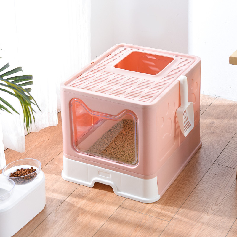 The new pet cat litter box is foldable, fully enclosed, and splash-proof. It has a large capacity and is suitable for both large and small cats as a universal cat toilet Specification image