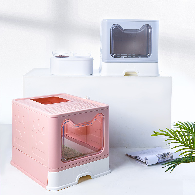 The new pet cat litter box is foldable, fully enclosed, and splash-proof. It has a large capacity and is suitable for both large and small cats as a universal cat toilet details Picture