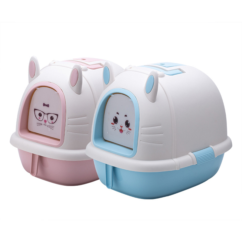 New fully enclosed pet cat litter box to prevent splashing, rabbit-shaped cat litter box, pet supplies