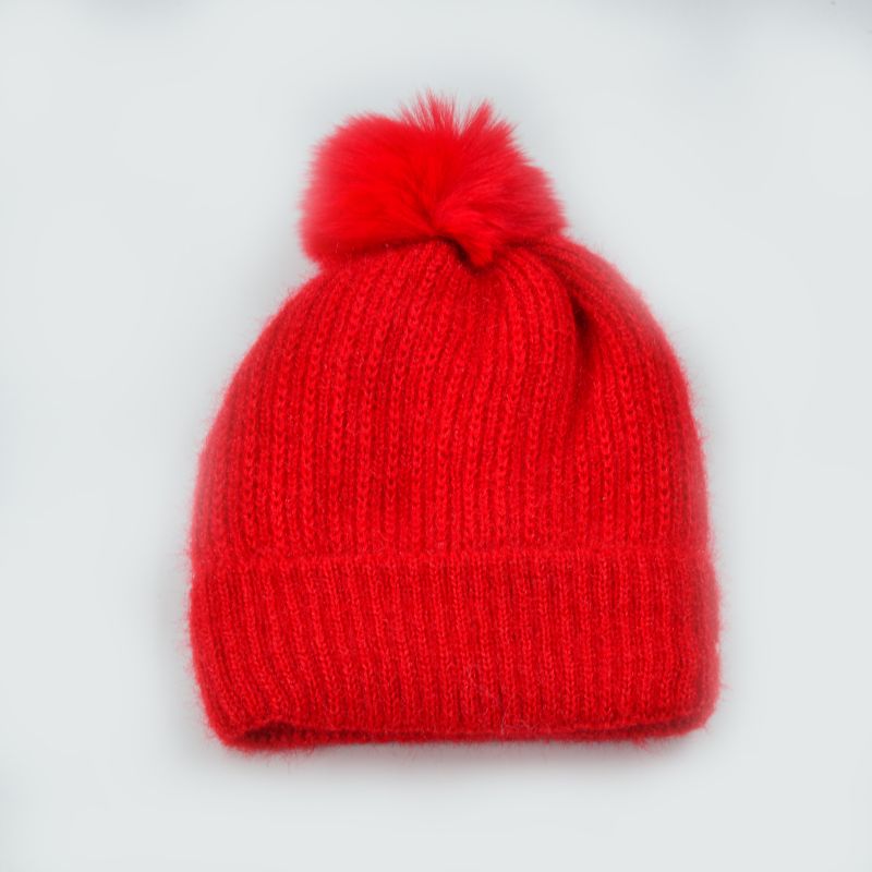 JINIXIN Winter hat with faux rabbit fur pompom balls 8cm pop