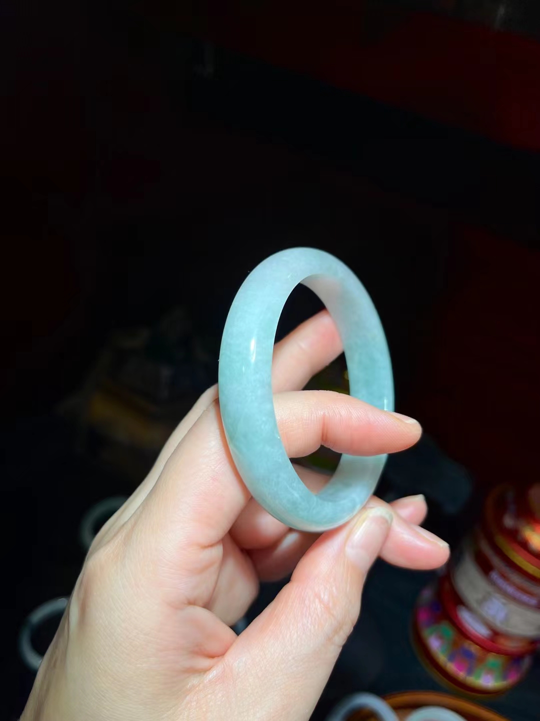 天然A货翡翠手镯 圈口55.5