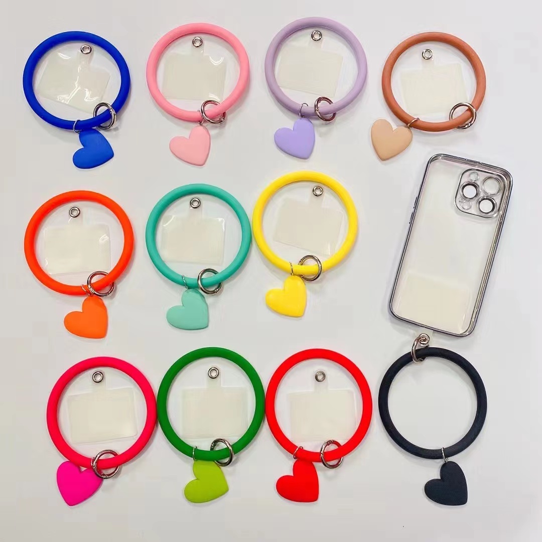 创意桃心外贸新款手机挂绳贴片可调节斜挎硅胶圈吊绳夹片手机挂绳详情7