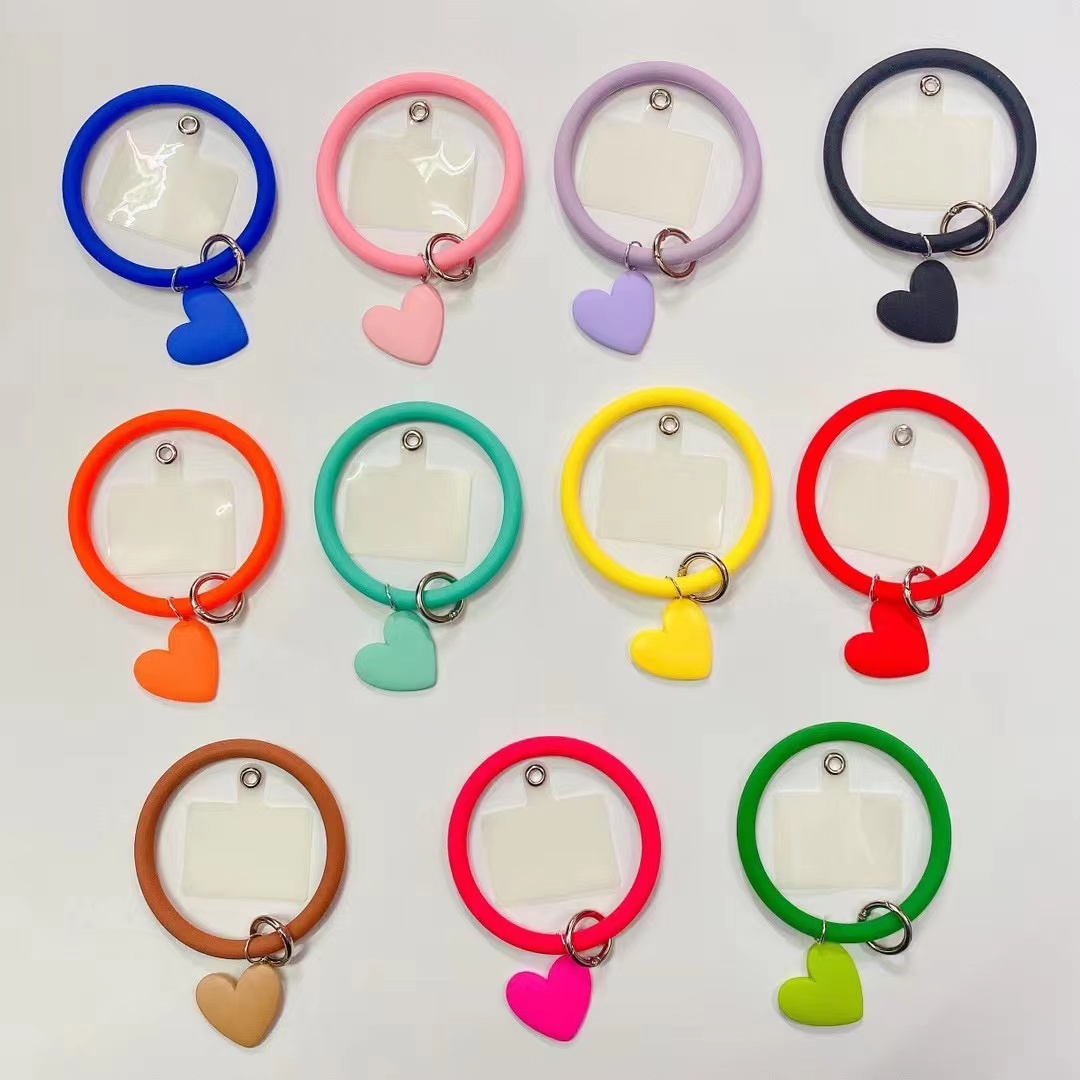 创意桃心外贸新款手机挂绳贴片可调节斜挎硅胶圈吊绳夹片手机挂绳详情4