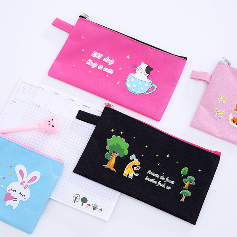 New Simple Cartoon Pen Bag Oxford Cloth Zipper Stationery Bag Pencil Bag Bill Storage Bag Factory Direct Sales Specification drawing