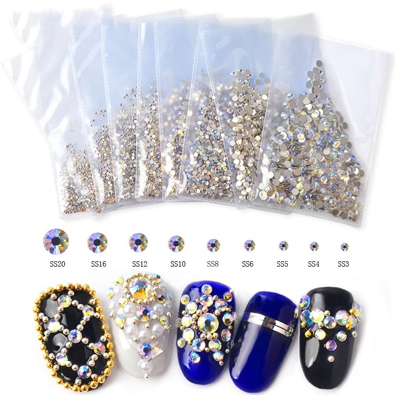 Cross Border Nail Art High Silver Flat Bottom drill Light Therapy Nail Art Magic Light AB Rhinestone Decorative shiny drill