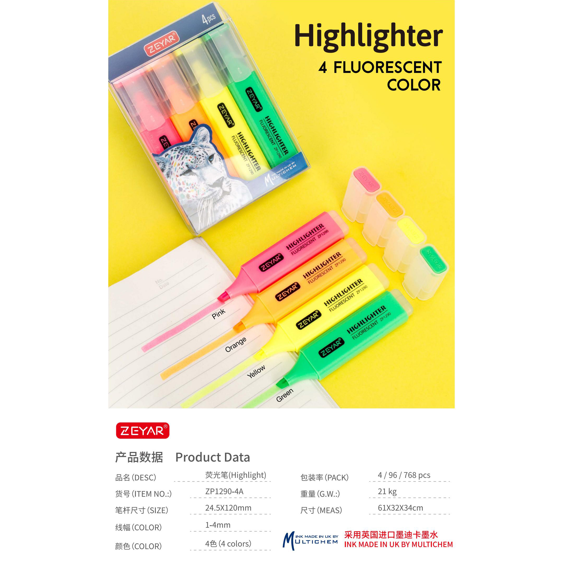 Chang Cheng ZP1290-4A/4B Highlighter Whiteboard Pen Flurescent/Macaron Color  Specification drawing